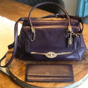 Coach Purple Leather Satchel with Silver Hardware